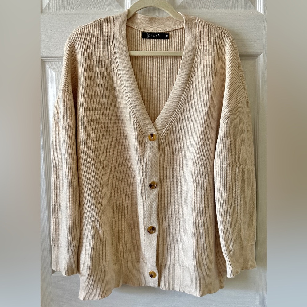 EFAN Oversized Button Down Cardigan Sweater, Cream, Size Medium